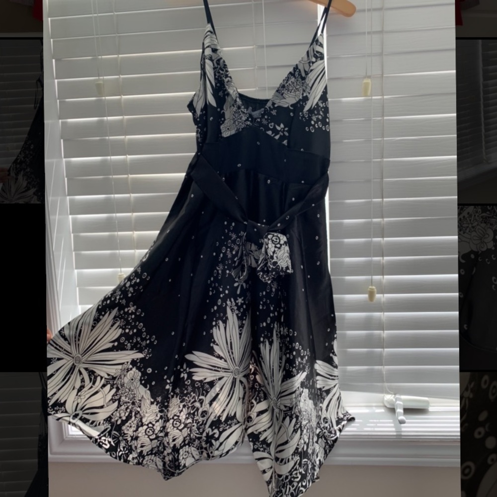 Faux Silk Black & White Summer Dress
